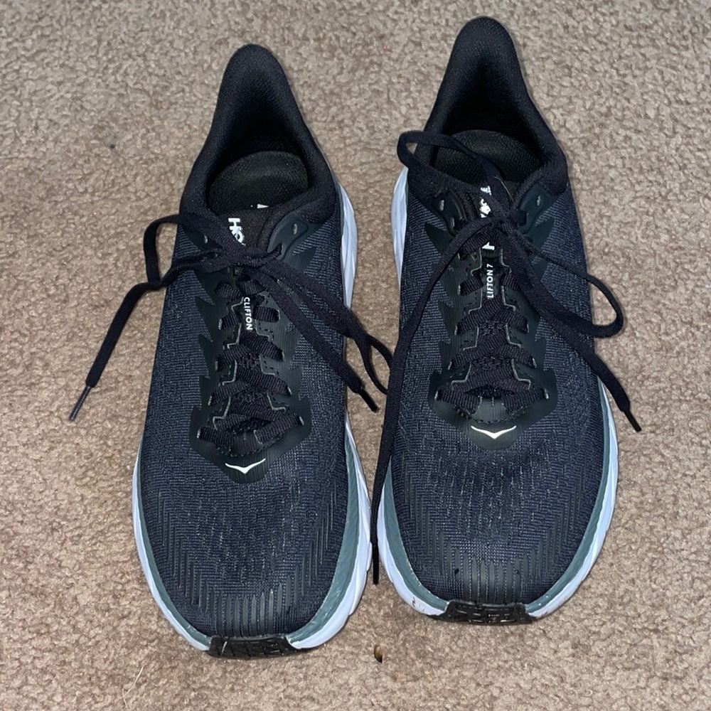 Slightly used pair of black Hokas
